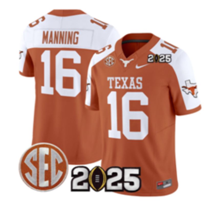Men 2025 Texas Longhorns 16 Manning Orange Nike NCAA Jersey style 02